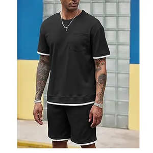 Conjunto de pantalones cortos de verano Gersy de algodón 100% al por mayor para hombre, ropa de calle informal de 2 piezas con camisa, ropa deportiva de verano para hombre - Product Image 3