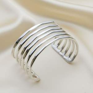 Premium Women Brass <b>Silver</b> Plated Designer <b>Cuff</b> <b>Bracelet</b> with Elegant Custom Engraving Open Bangle Jewelry At Cheap Price - Product Image 6