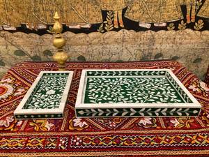 Plateau d'incrustation d'os floral noir durable poli pour meubles de maison à usage général et plateau de service par artisanat en croissant - Product Image 3