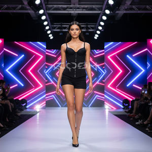 Corset amincissant sous-poitrine en maille noire avec baleines en acier, à lacets réglables au dos - Product Image 4