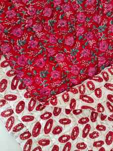 Hand Block Jaipuri Floral Cotton Quilt Reversible Indian Razai <b>Bedspread</b> - Product Image 2