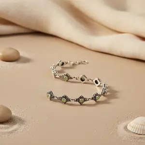 925 Silver Fashion <b>Beaded</b> <b>Bracelet</b> with Green Gemstone Women's Daily Wear Jewelry - Product Image 2