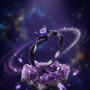 Engagement <b>Ring</b> Jeulia Gothic Twist Heart Cut Purple Stone <b>Black</b> <b>Ring</b> - Product Image 4