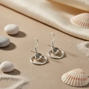 Boucles d'oreilles créoles tendance en argent 925 avec pierre de lune pour femmes - Cadeau religieux - Product Image 3