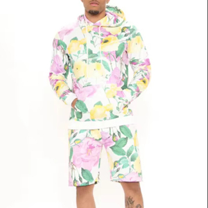 New Winter Eco-Friendly Luxury Printed Casual Men's <b>Fleece</b> Hoodie <b>Shorts</b> Set Custom Colors & Logo Polyester/Cotton Material - Product Image 1