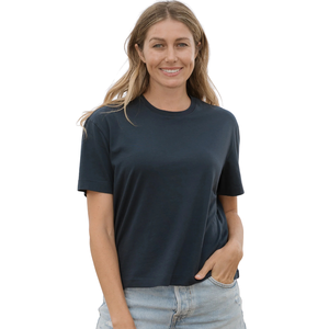 T-shirt court d'été pour femme, bleu marine, col rond, 100% coton biologique de luxe, pré-rétréci, certifié GOTS, doux, respirant - Product Image 2