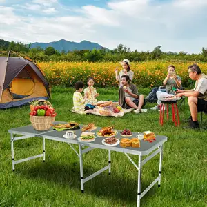 Mesa de Camping de 6 pies, mesa portátil de aluminio de altura ajustable con asa, mesa triple para exteriores, Picnic, barbacoa, fiesta