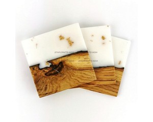 Juego de Posavasos Cuadrados y Redondos de Madera de Acacia y Resina Epoxi de Primera Calidad, Personalizables, con Soporte, para Oficina y Hogar, de SCI Top Quality - Product Image 2