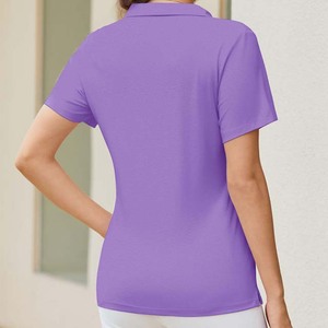 Polo Morado para Mujer, Manga Corta, Color Sólido, Ropa Casual, Tejido de Punto, 100% Poliéster, Largo Regular - Product Image 2