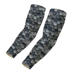 Manchons de bras à motif nid d'abeille hexagonal, gris, imprimé numérique, refroidissement en soie glacée, protection UV, compression, pour le fitness - Product Image 1