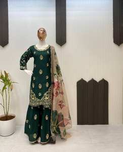 Última nueva colección de trajes Sharara de diseñador, telas de seda Chinon con bordado de secuencia, trabajo para mujer, ropa de boda - Product Image 1