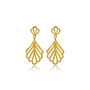 Pendientes de araña con diseño de hoja delicada, oro de 22 quilates, Plata de Ley 925, venta al por mayor, joyería hecha a mano en Turquía - Product Image 1