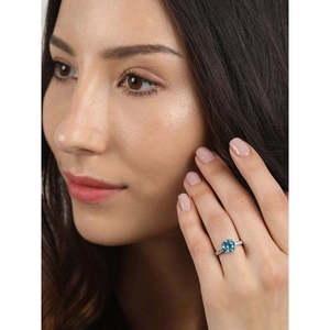 NOVAMART Fine 925 Sterling Silver Sky Blue Eye <b>Ring</b> <b>Adjustable</b> Band Rhodium Plated for Swiss Zirconia Setting Inlay Gift Women G - Product Image 3