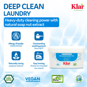 Poudre à laver concentrée biodégradable naturelle certifiée écologique végane KLAR Custom 3, 4,4 kg, sans parfum, 80 doses - Product Image 2