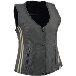 Gilet en cuir pour femmes, fermeture à boutons, gilet en cuir sans manches tendance avec doublure en coton, manteau uni avec poches - Product Image 1
