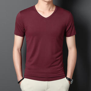 T-shirt di fascia alta con scollo a V in cotone da uomo a maniche corte estiva <span class=keywords><strong>tinta</strong></span> <span class=keywords><strong>unita</strong></span> con scollo a V - Product Image 6