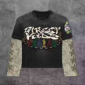 เสื้อยืดแขนยาวสำหรับผู้ชายแบบสองชั้นสำหรับ100% เสื้อยืดผ้าฝ้ายขนาดใหญ่ออกแบบโลโก้ได้ตามต้องการ - Product Image 6