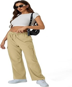 Pantalon léger pour femmes, de haute qualité, coupe classique, taille élastique, cordon de serrage, poches cargo - Product Image 4