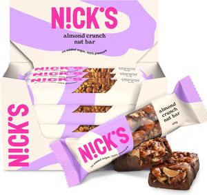 NICKS Almond Crunch, Vegan Almond Nut <b>Bar</b> with Keto Chocolate, No Added Sugar, Gluten Free (12x40g) - Product Image 1