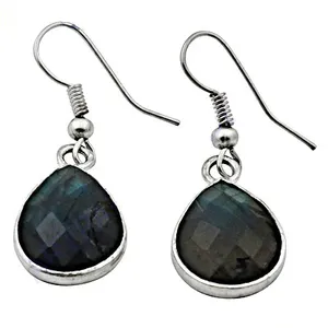 <b>925</b> Sterling <b>Silver</b> Teardrop <b>Earrings</b> with Labradorite Crystals Elegant Women's Gift Jewelry - Product Image 2