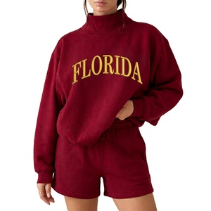 Women's Winter Solid Streetwear Mockneck Pullover Long Sleeve Above Knee Short <b>Set</b> Daily Wear Casual Fleece Polyester/Cotton - Product Image 1