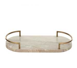ถาดเสิร์ฟหินอ่อนหรูหราพร้อมที่จับทองเหลืองทนทานดีไซน์ใหม่ล่าสุดฐานแข็งแรงดีไซน์น่าดึงดูด - Product Image 1