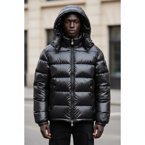 Veste bomber noire de style streetwear en gros 2026, imperméable, logo personnalisable sur le devant, rembourrage en coton, manteau d'hiver pour homme avec capuche - Product Image 5
