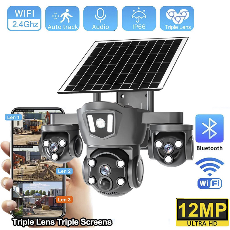 Solar Security Camera Triple Lens Outdoor Wireless WiFi IP66 PTZ Surveillance Camera with Solar Panel · image 3