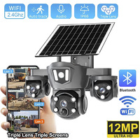 Solar Security Camera Triple Lens Outdoor Wireless WiFi IP66 PTZ Surveillance Camera with Solar Panel