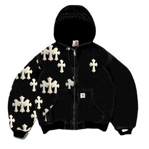 Sudadera con capucha unisex personalizada con cremallera completa y pedrería, estilo urbano, con estampado gráfico de calavera con pedrería, de corte holgado y extragrande - Product Image 3