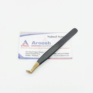 แหนบปลายแหลมสแตนเลสสตีลสีดำ90องศาปลายทองปลายแหลมสำหรับการต่อขนตา - Product Image 3