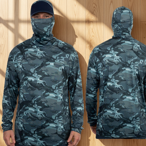 เสื้อเชิ้ตตกปลาผู้ชายลายพรางมีฮู้ด ป้องกันแสงแดด UPF 50 แขนยาว ป้องกันรังสียูวี พร้อมผ้าคลุมหน้าแบบพิมพ์ลาย - Product Image 4
