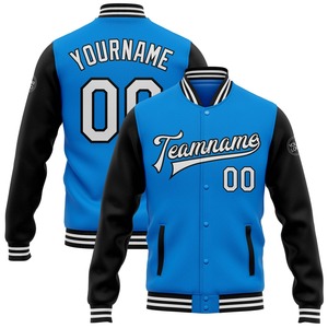 Direct Industry Wholesale Casual Winter Custom Powder Blue White-Black Bomber Full-Snap Varsity Letterman Two Tone Jacket - Product Image 1