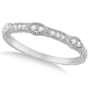 Anillo Apilable Vintage de Oro Blanco de 14K con Diamantes Engastados en Pavé de 0.15ct - Product Image 1