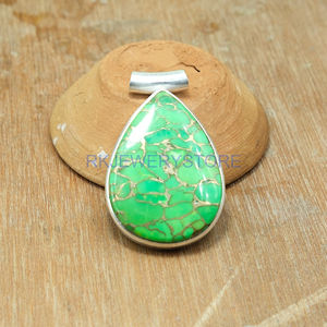 Grand collier pendentif en pierre turquoise cuivre verte, pendentif statement en argent sterling 925, pendentif en pierre verte, cadeau de Noël - Product Image 5