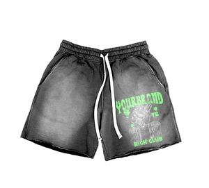 Custom Manufacturer Men Sun Faded Oversize Cotton <b>Raw</b> Hem Vintage Screen Print Distressed Embroidered Men Sweat Acid Wash Shorts - Product Image 4