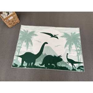Tapis en laine imprimé pour chambre d'enfant et entrée, petite taille, motif patchwork de dinosaures, écologique, poils moyens, dos en latex - Product Image 1