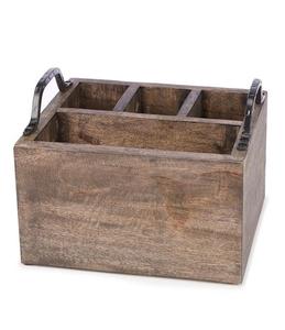 Four Compartment Mango Wood Serving Caddy Decorative <b>Kitchen</b> Organizer for <b>Storage</b> Tableware Cutlery Office Use-OEM Design - Product Image 1