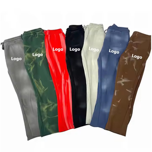 Pantalones Deportivos de Estilo Vintage Personalizados, Lavados, Desgastados, con Efecto Ácido, Acampanados, con Parches, Elásticos, para Hombre - Product Image 2