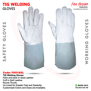 Vente en gros de gants de sécurité pour le soudage TIG ronds en cuir de chèvre blanc non doublés gants de travail en cuir de vache fendu - Product Image 6