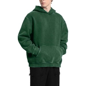 Sweat-shirt à capuche surdimensionné pour homme, vert uni, en coton French Terry, décontracté, avec poche, pour l'automne - Product Image 4