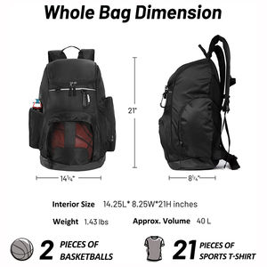 2024 venta al por mayor bolsa de deporte poliéster softback impermeable fútbol baloncesto bolsa interior cremallera bolsillo lavable bolsa de deportes - Product Image 2