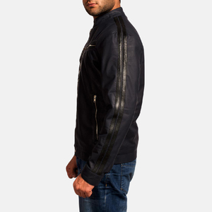 Veste en cuir authentique pour homme avec col montant, logo frontal, imperméable, respirante, doublure en fausse fourrure écologique, élégante - Product Image 5