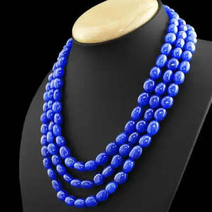 Collar de Cuentas de Zafiro Azul Intenso de 3 Hilos, Forma Ovalada, 612.50 CTS, Calidad AAA+, Extraído de la Tierra, Cus-Jew32 - Product Image 1