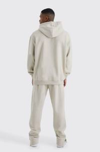 Ensemble pantalons de survêtement et sweat à capuche en coton éponge épais personnalisé Survêtements unis et lourds pour hommes - Product Image 5