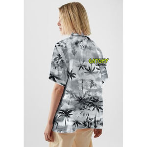 CATCHY GEARS เสื้อคู่รักแขนสั้นพิมพ์ลายดอกไม้ชายหาดฤดูร้อนสำหรับผู้ชาย/ผู้หญิง ผ้าทวิลล์ผสมสแปนเด็กซ์/โพลีเอสเตอร์ แห้งเร็ว ทรงหลวม - Product Image 4