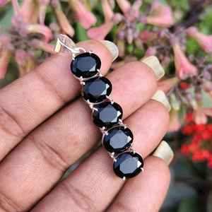 Elegante pieza de declaración hecha a mano de Plata de Ley 925 para mujer 5 piedras preciosas de ónix negro facetado bisel colgantes de moda encantos - Product Image 5