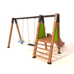 Modèle de terrain de jeu en bois pour enfants SG0938, toboggan simple et double balançoire, plastique durable pour une utilisation à l'école ou au parc - Product Image 2