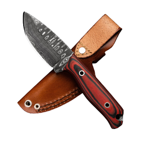 Couteau de camping en acier Damas à lame fixe de chasse fait main avec gaine en cuir et manche en bois pour un usage quotidien - Product Image 1