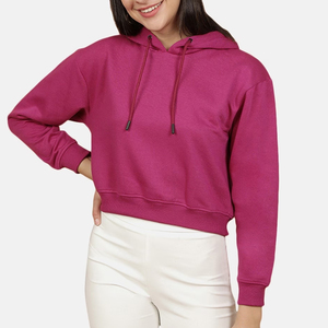 High Quality Custom Designed Long Sleeve <b>Crop</b> <b>Top</b> Breathable Pullover Hoodie Women Streetwear <b>Rhinestone</b> 100% Cotton Plus Size - Product Image 1